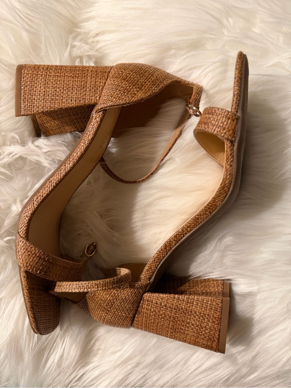 Nine West Tan Woven Block Heel Sandals